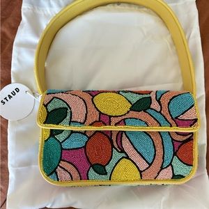 STAUD Tommy Hand Beaded Shoulder Bag Citrus Fruit Kaleidoscope, NWT